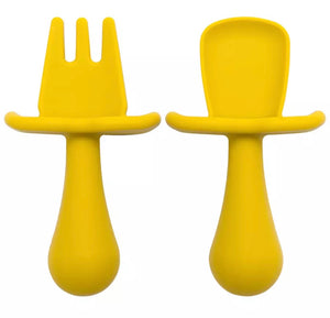 Silicone Fork & Spoon Set Mustard